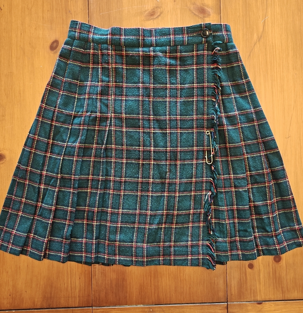 VTG Plaid Wool Mini Skirt Pleated Academia Women's 12P 90s Y2K Norton Mcnaugton